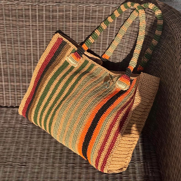 Vintage Striped Hand Crochet Beach Tote Bag
