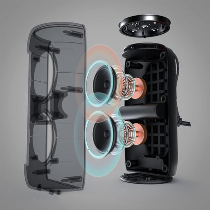 Upgraded Bluetooth Speaker, 30W Portable Speaker, 360° Stereo Sound with Punchy bass, TWS Pairing, IPX6 Waterproof, Bluetooth 5.2, 24H Playtime, Perfect for Home, Outdoor, Beach, Black
