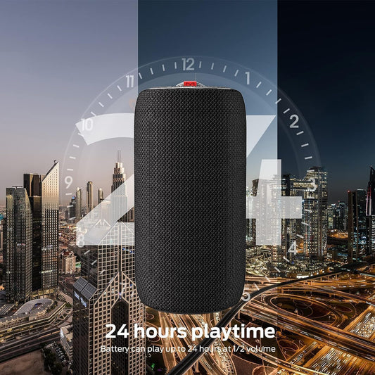 Upgraded Bluetooth Speaker, 30W Portable Speaker, 360° Stereo Sound with Punchy bass, TWS Pairing, IPX6 Waterproof, Bluetooth 5.2, 24H Playtime, Perfect for Home, Outdoor, Beach, Black