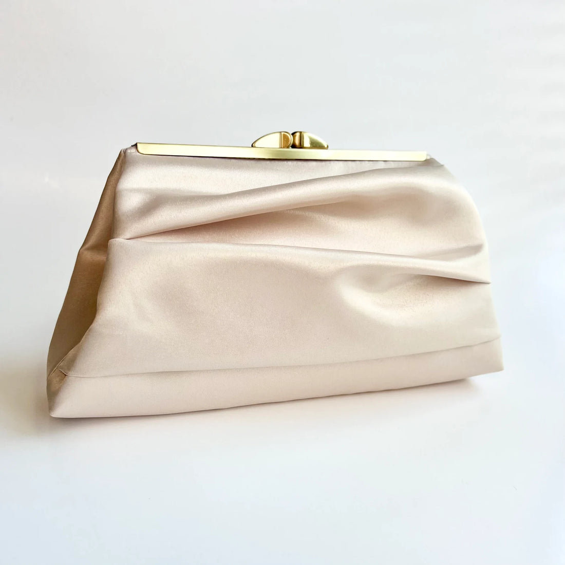 Ruched Satin Kiss Lock Evening Clutch