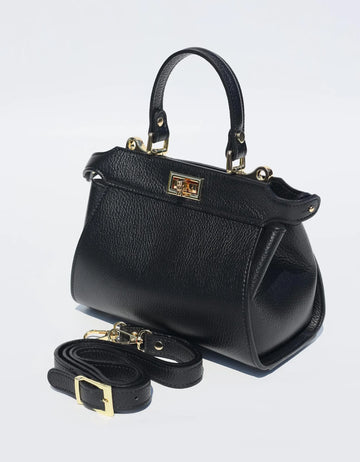 Full Grain Leather Turn Lock Handbag Crossbody Bag