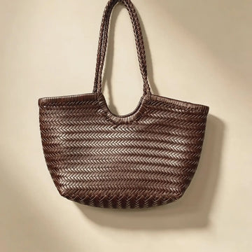 Herringbone Woven Leather Shoulder Tote Bag