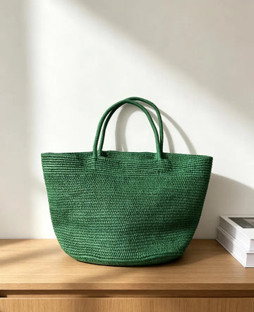 Solid Color Handwoven Raffia Beach Tote Bag