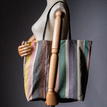 Vintage Stripe Fabric Shoulder Tote Bag
