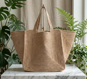 Large Coil Woven Neutral Beach Tote Bag