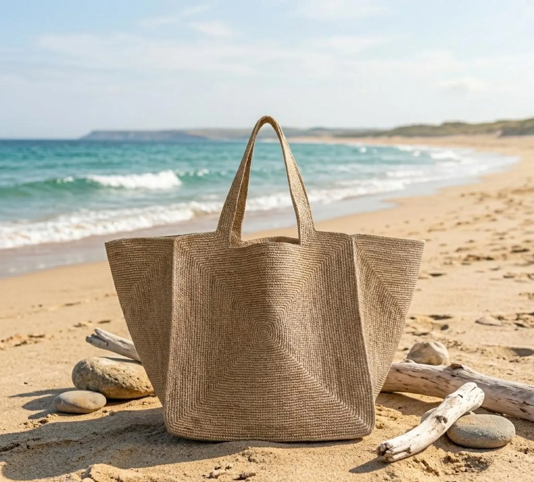Large Coil Woven Neutral Beach Tote Bag