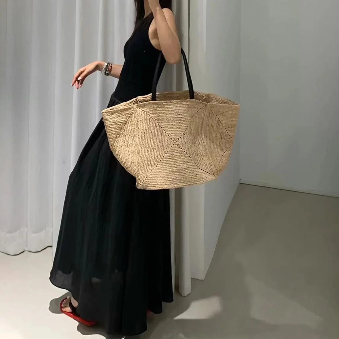 Hand Woven Raffia Large Beach Tote Bag